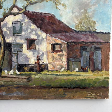 Detailed Farm Oil Painting "White Cottage" Original Art Holland Art Shop