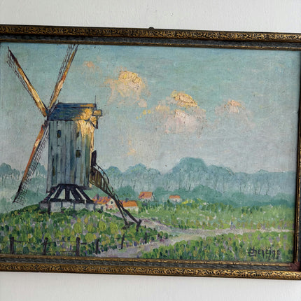 1940 Landscape Oil Painting "Old Windmill" Small Artwork Holland Art Shop