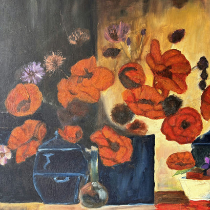 Handcrafted Flowery Still Life Oil Painting "Red Poppies" Expressive Art Holland Art Shop