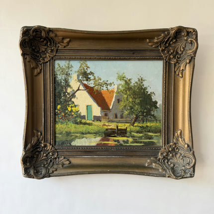 Elegant Landscape Oil Painting "Thatched Cottage" Vintage Dutch Art Holland Art Shop
