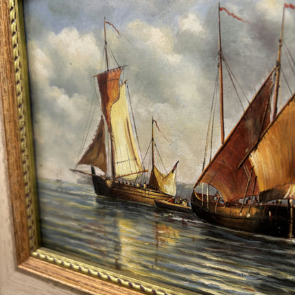 Authentic Seascape Oil Painting "Sailing Boats" Original Small Art Holland Art Shop