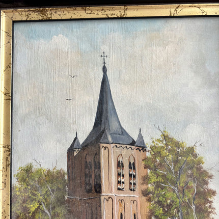 Detailed Cityscape Oil Painting "Church Tower" Rustic Eindhovenaren Artwork Holland Art Shop