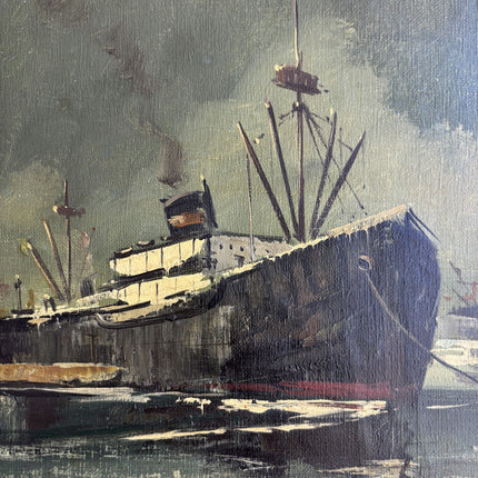 Timeless Harbor Scene Oil Painting "Cargo Ship" Original Belgique Art Holland Art Shop