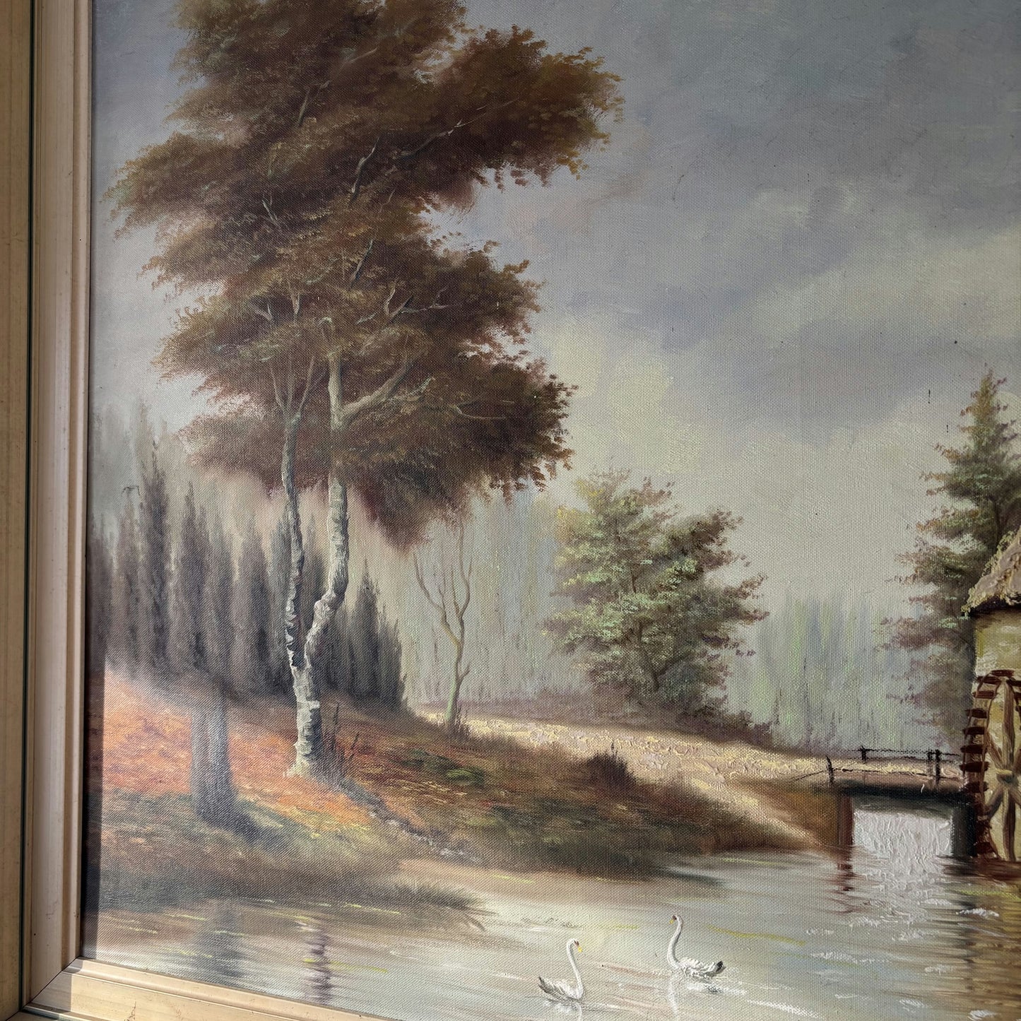 Wonderful Landscape Oil Painting "Watermill Structure" Authentic Large Art