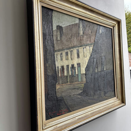 Rustic Cityscape Oil Painting "Row House" Handcrafted Large Artwork Holland Art Shop