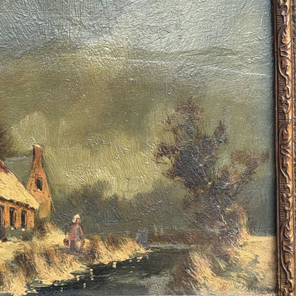 Antique Winter Landscape Oil Painting "Ornate Frame" Traditional Artwork Holland Art Shop