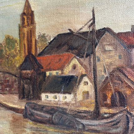 Handcrafted Harbor Scene Oil Painting "River Boat" Expressive Art Holland Art Shop