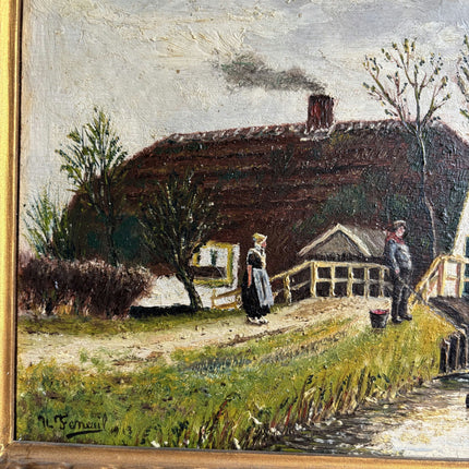 1913 Antique Landscape Oil Painting "Gilded Frame" Artwork Holland Art Shop