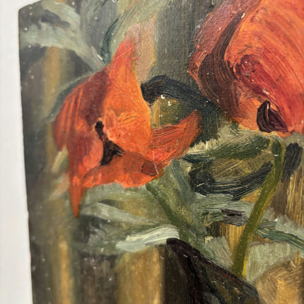 Original Floral Still Life Oil Painting "Red Tulip" Refined Small Artwork Holland Art Shop