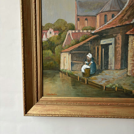 Vintage Cityscape Oil Painting "Church Tower" Original Belgique Art Holland Art Shop