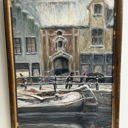 Refined Cityscape Oil Painting "Snowy Street" Classic Art Holland Art Shop