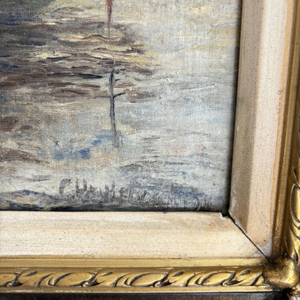 Detailed Harbor Scene Oil Painting "Docked Boats" Vintage Artwork Holland Art Shop
