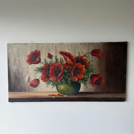 Handcrafted Flowery Still Life Oil Painting "Red Poppies" Rustic Large Artwork Holland Art Shop