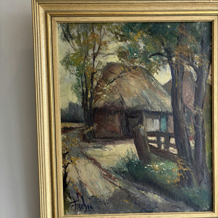 Expressive Farm Oil Painting "Thatched Cottage" Handcrafted Art Holland Art Shop
