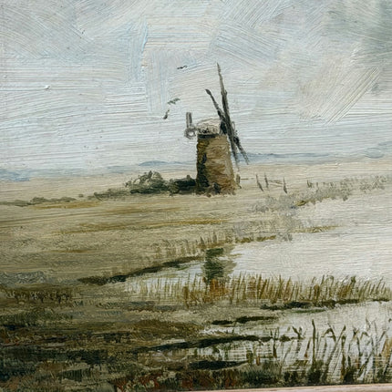 Timeless Landscape Oil Painting "Solitary Windmill" Traditional Small Art Holland Art Shop