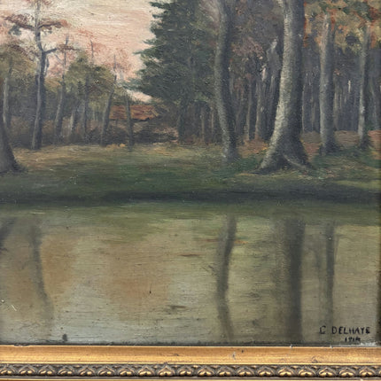 1914 Antique Landscape Oil Painting "Row Of Trees" Dutch Artwork Holland Art Shop