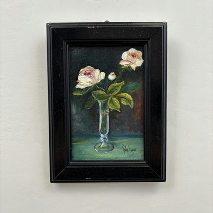 Traditional Flowery Still Life Oil Painting "Pink Rose" Rustic Small Art Holland Art Shop
