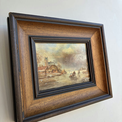 Vintage Winter Landscape Oil Painting "Wooden Frame" Expressive Small Artwork Holland Art Shop