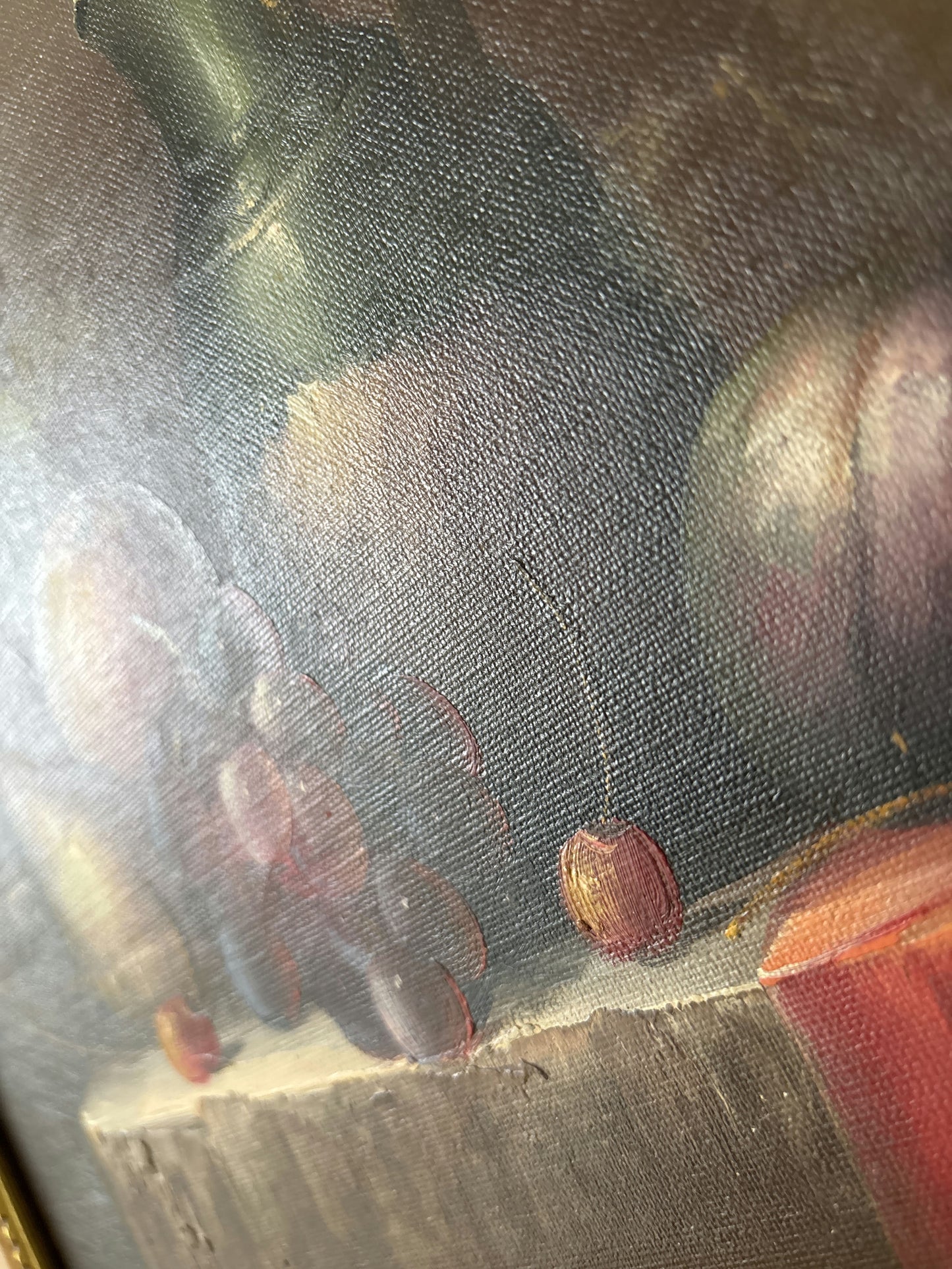 20th Century Vintage Pear Grapes Plum Jug Table Oil Painting Authentic