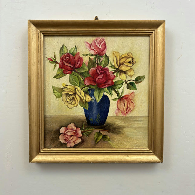 Timeless Flowery Still Life Oil Painting "Blue Vase" Detailed Belgique Artwork Holland Art Shop
