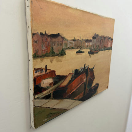 Rustic Seascape Oil Painting "Red Boats" Detailed Art Holland Art Shop