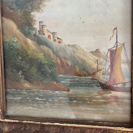 Antique Seascape Oil Painting "Gilded Frame" Elegant Small Art Holland Art Shop