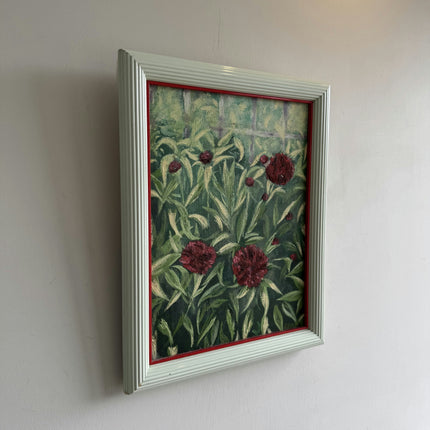 Classic Landscape Oil Painting "Red Flowers" Rustic Small Artwork Holland Art Shop