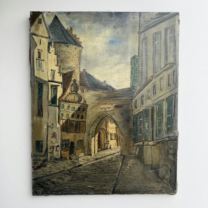 Expressive Cityscape Oil Painting "Stone Archway" Detailed Artwork Holland Art Shop