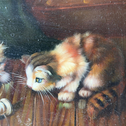 19th Century Oil Painting Animals "Playful Kittens" Small Artwork Holland Art Shop