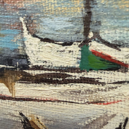 Authentic Harbor Scene Oil Painting "Striped Boats" Classic Small Art Holland Art Shop