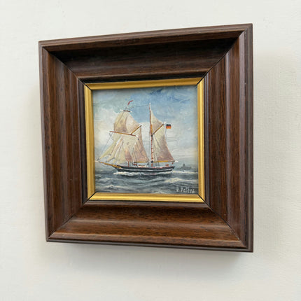 Original Seascape Oil Painting "Sailing Ship" Handcrafted Small Art Holland Art Shop
