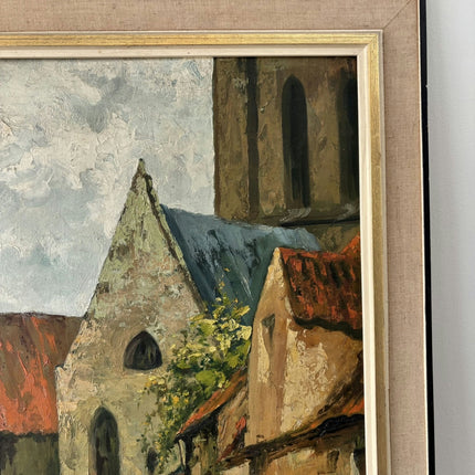 Authentic Oil Painting Cityscape "Church Steeple" Intriguing Large Artwork Holland Art Shop