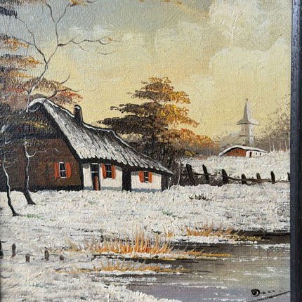 Expressive Winter Landscape Oil Painting "Thatched Cottage" Timeless Small Art Holland Art Shop