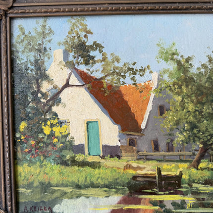 Elegant Landscape Oil Painting "Thatched Cottage" Vintage Dutch Art Holland Art Shop