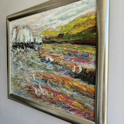 Rustic Seascape Oil Painting "Sailboat Fleet" Original Artwork Holland Art Shop