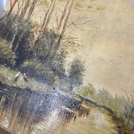 19th Century Antique Landscape Oil Painting "River Bank" Small Art Holland Art Shop