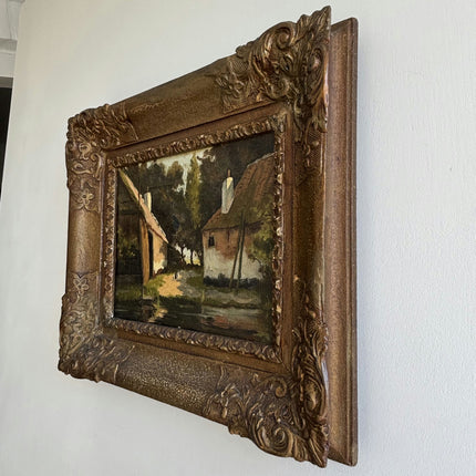 19th Century Antique Farm Oil Painting "Ornate Frame" Dutch Art Holland Art Shop