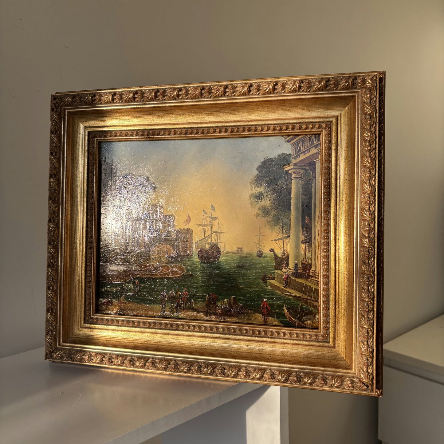 Fine Oil Painting Harbor Scene "Harbor Scene" Figurative French Artwork