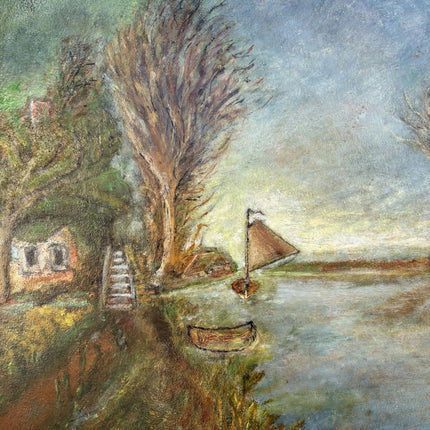 Elegant Landscape Oil Painting "Sailing Boat" Vintage Art Holland Art Shop