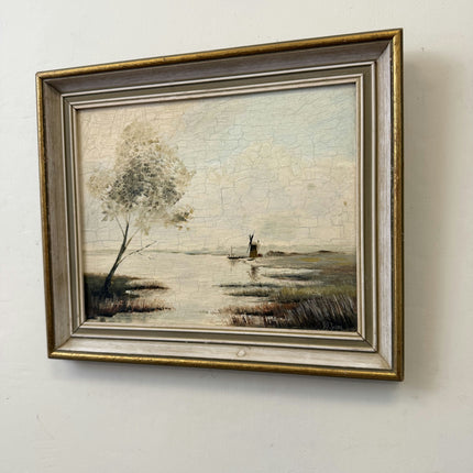 Traditional Winter Landscape Oil Painting "Fishing Boat" Detailed Small Art Holland Art Shop