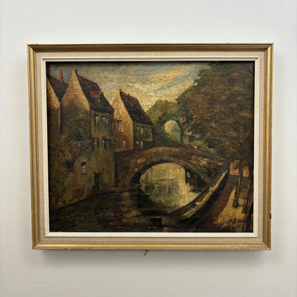 19th Century Antique Cityscape Oil Painting "Wooden Frame" Artwork Holland Art Shop
