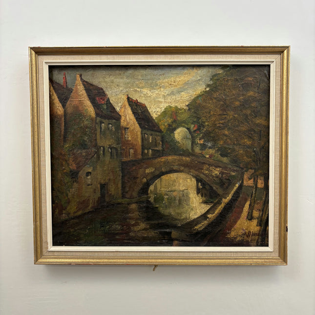 19th Century Antique Cityscape Oil Painting "Wooden Frame" Artwork Holland Art Shop