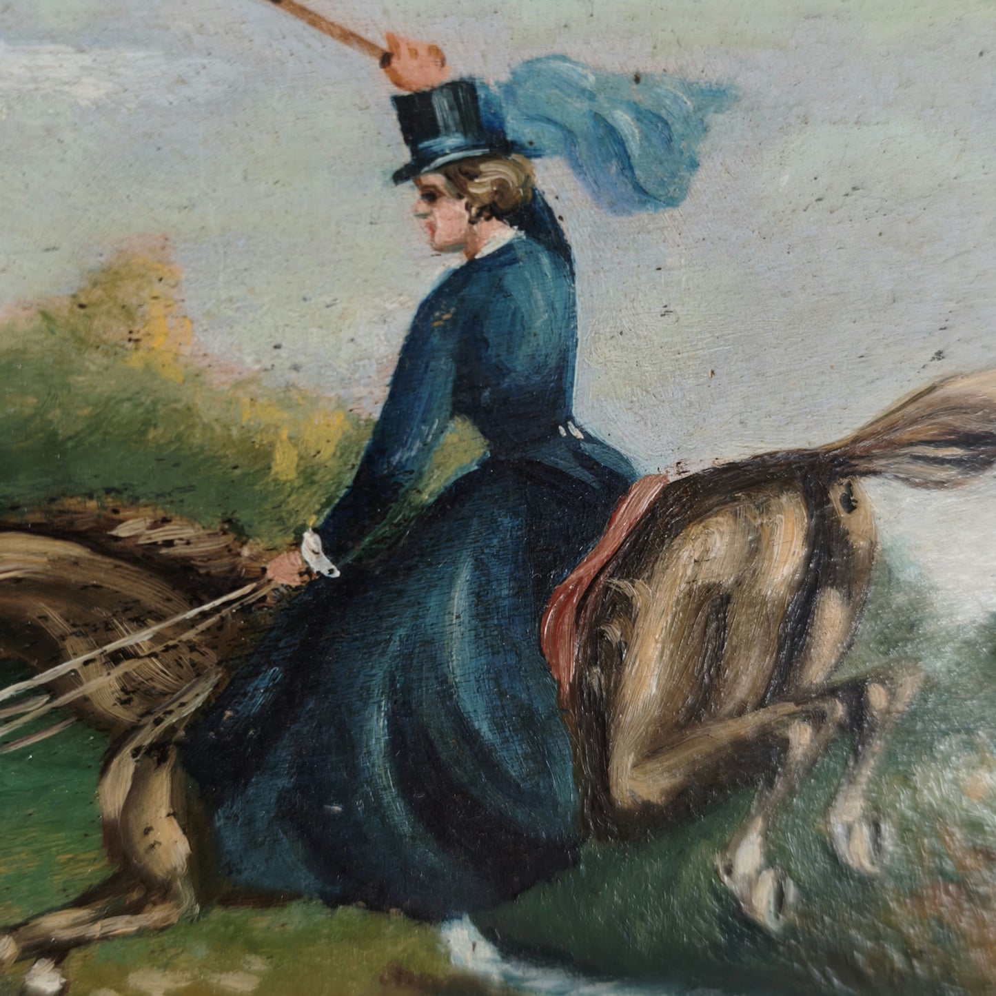 Horse Oil Painting Animals "Riding Woman" Traditional Small Art