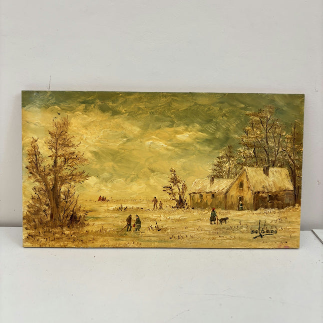 Detailed Winter Landscape Oil Painting "Thatched Cottage" Expressive Small Art Holland Art Shop