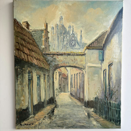 Authentic Cityscape Oil Painting "Narrow Street" Refined Artwork Holland Art Shop