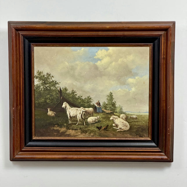 Authentic Animals Oil Painting "White Goat" Vintage Artwork Holland Art Shop