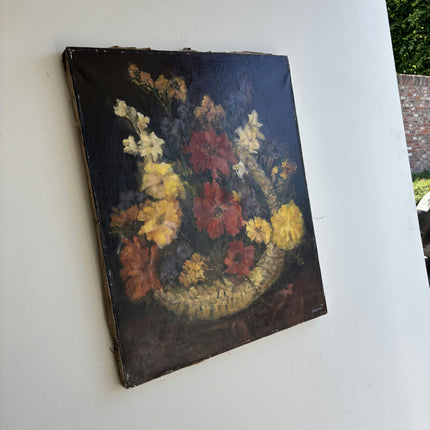 Timeless Floral Still Life Oil Painting "Woven Basket" German Artwork Holland Art Shop