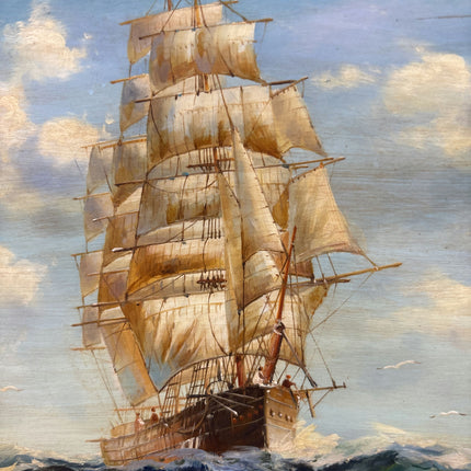 19th Century Antique Seascape Oil Painting "Sailing Ship" French Artwork Holland Art Shop