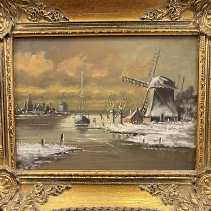 Detailed Winter Landscape Oil Painting "Gilded Frame" Elegant Small Artwork Holland Art Shop