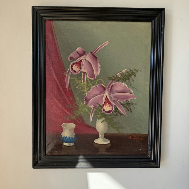 Intriguing Oil Painting Floral Still Life "Orchid Vase" Authentic Medium Art Holland Art Shop